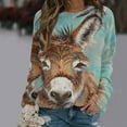 thumbnail image 2 of miqiqism Women Comfy Sweatshirt Donkey Print Crew Neck Sweatshirts Long Sleeve Cute Pullover Top Trendy Loose Fit Tunic Blouses Casual Clothes Top,Blue,Small, 2 of 4