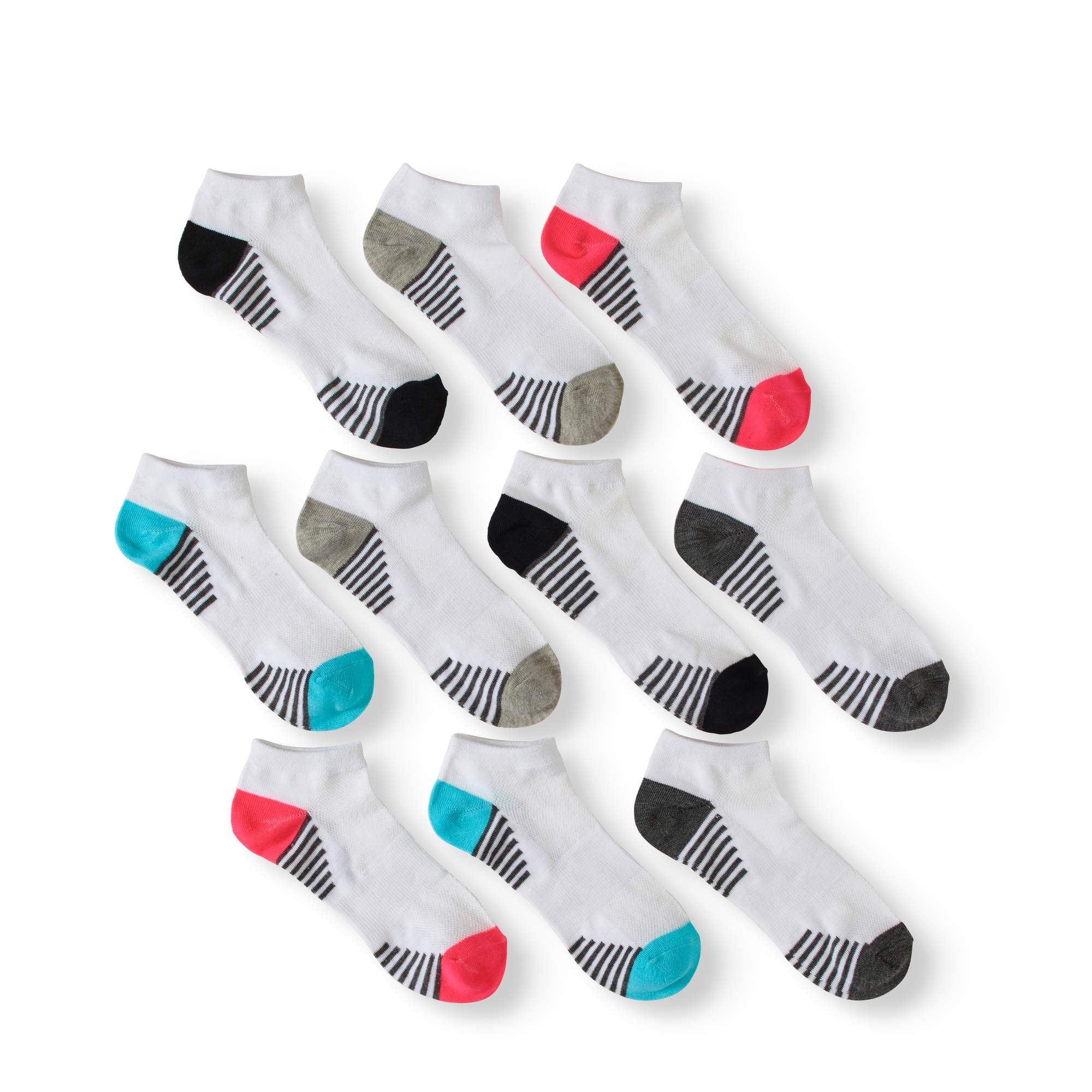 P10 Women's No Show Socks Assorted Colors, 10 Pack