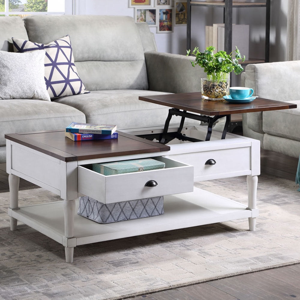 Lowestbest Wood Coffee Table Lift Top with 1 Drawer and Shelf, White