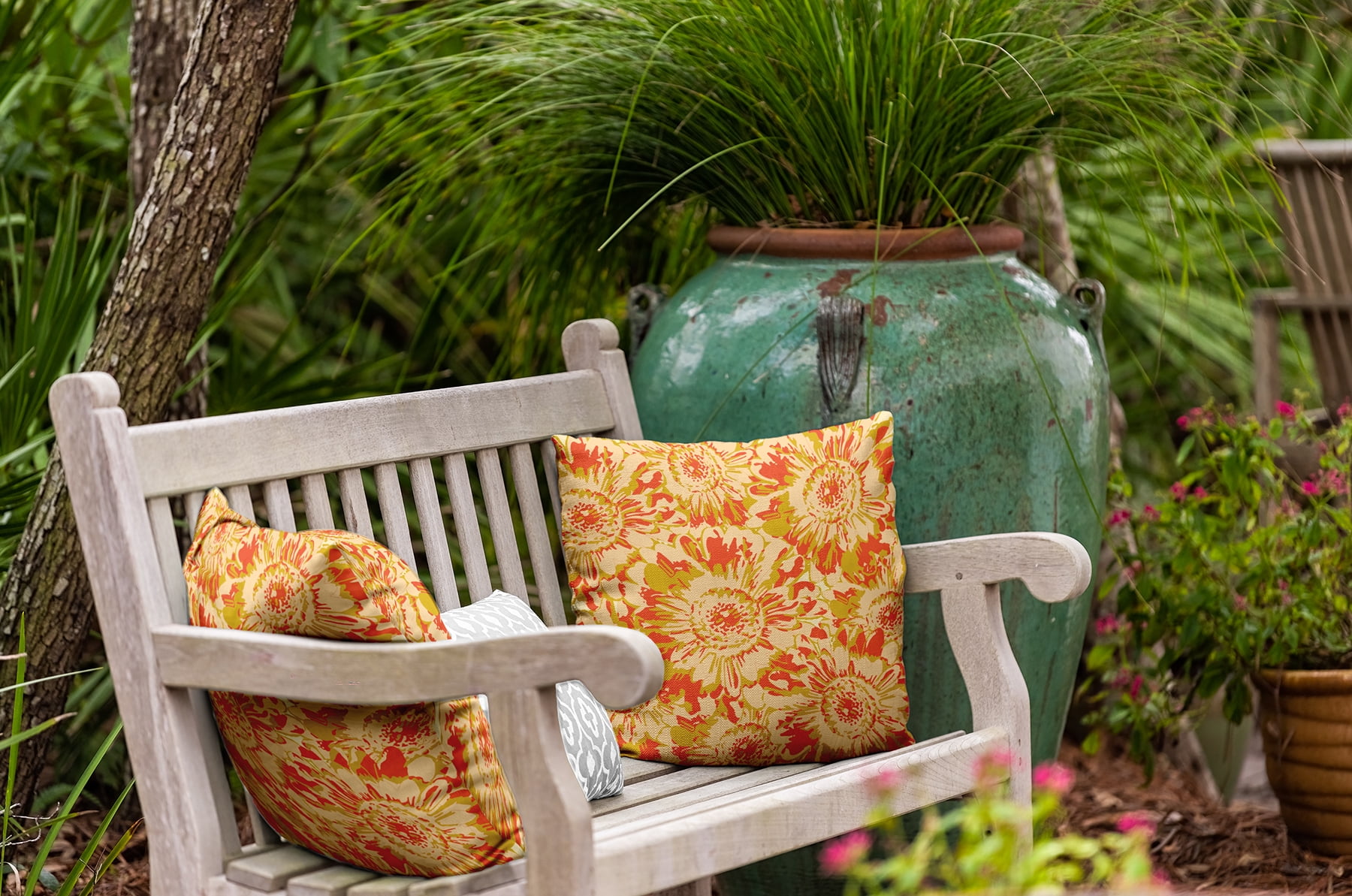 20" x 20" Simply Daisy Big Flowers Polyester Indoor/Outdoor Pillow, Mustard Qty 1