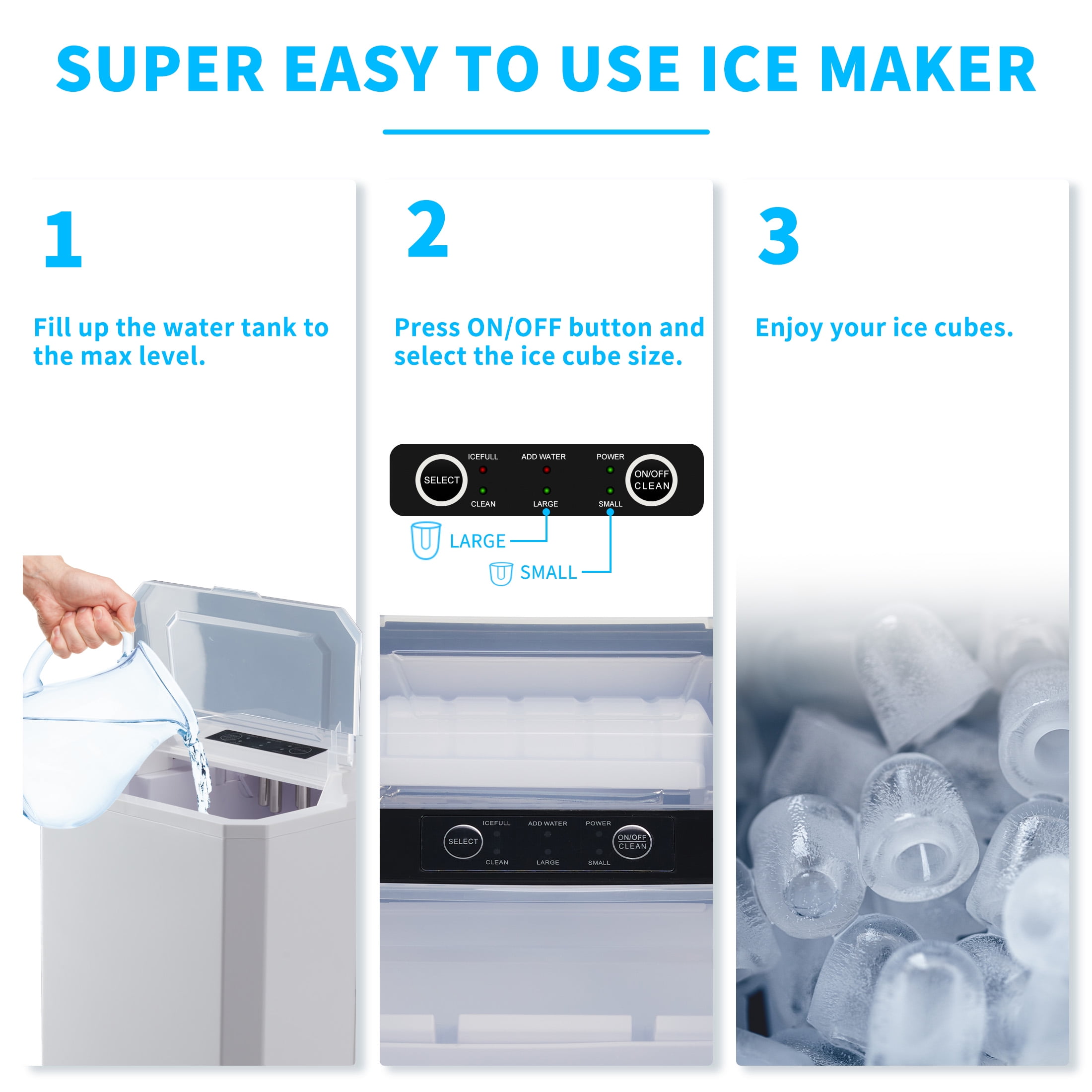 Ice Makers Portable Countertop 2 Ice S,Portable Compact Ice Cube Maker with Ice Scoop & Basket,26.5lbs in 24Hrs,9 Cubes Ready in 6Mins,for Home/Kitchen/Office/Bar