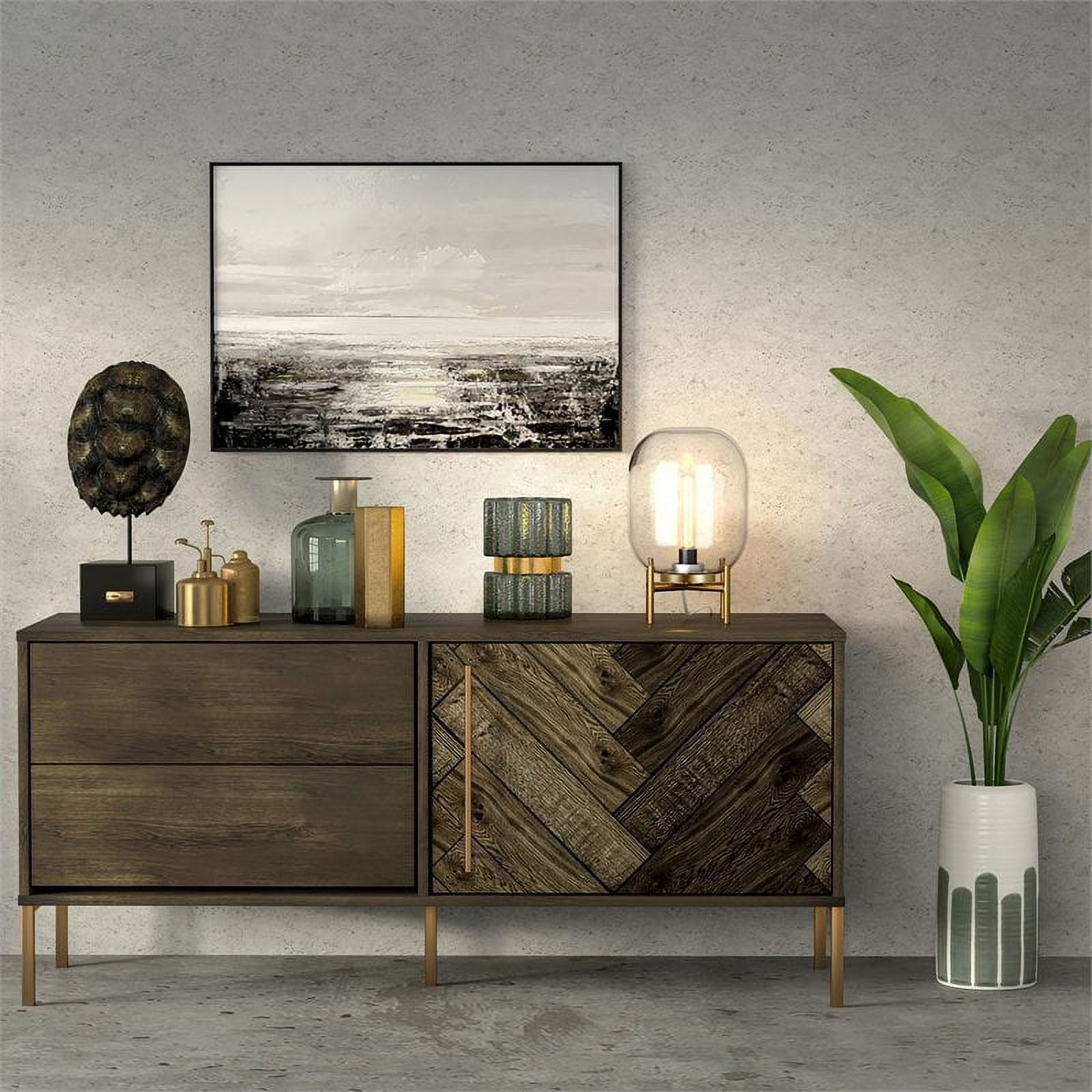 Evelyn&Zoe 15.38" Tall Table Lamp with Glass Shade in Brass/Clear Table Lamp Brass/Clear 15" Tall