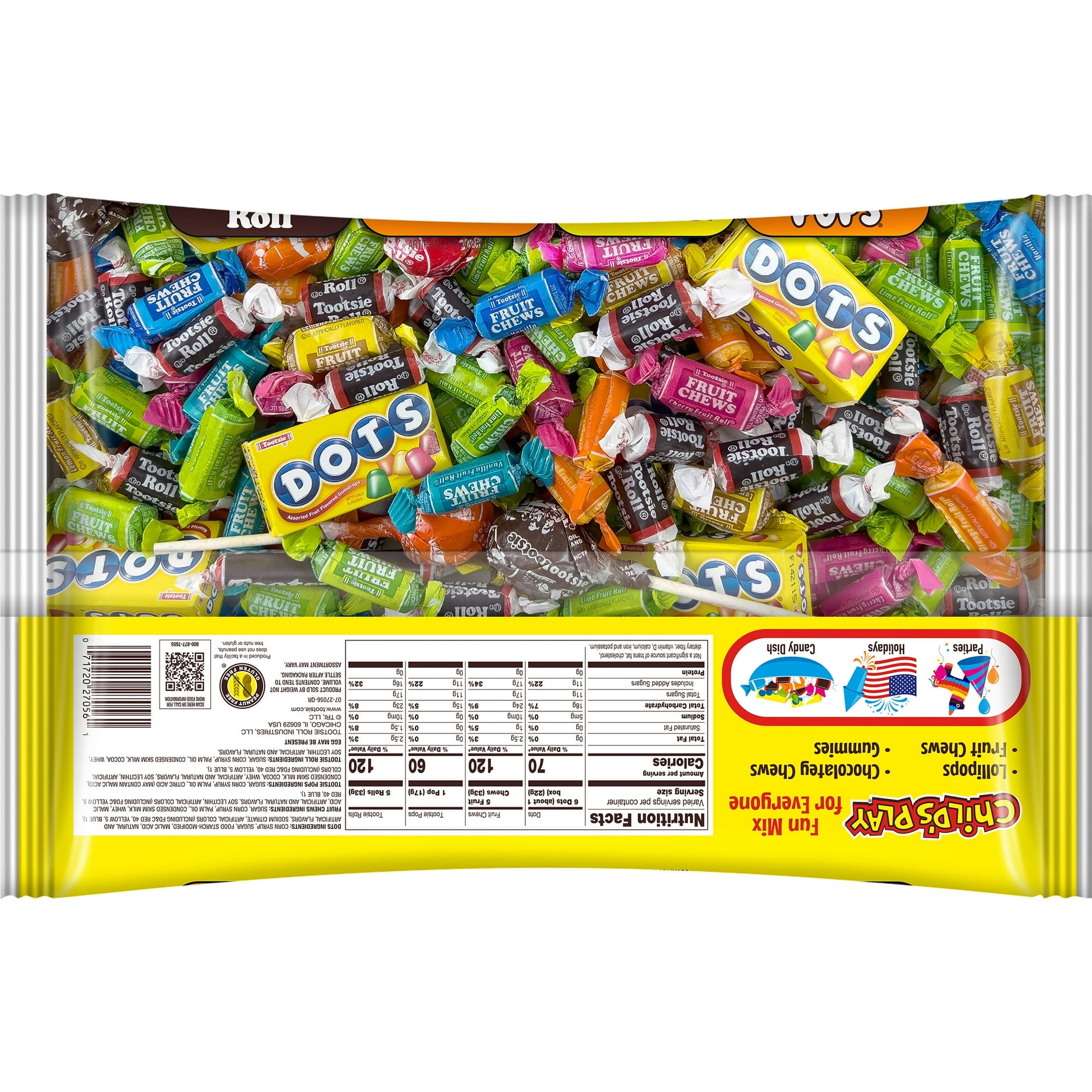 Tootsie Child's Play, Assorted Candy, 56 oz. Individually Wrapped, Peanut Free, Gluten Free, Contains Milk.