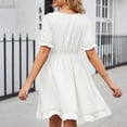 thumbnail image 3 of SWSMCLT Women's Midi Dress Casual Dresses Summer Ruffle Swing Dress Cute Ruched Puff Sleeve Short Sleeve White Small, 3 of 4