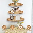 thumbnail image 4 of VEGCOO Rustic 3-Piece Solid Wood Wall Shelves Set - Triangular Corner Floating Shelves, Pine Wood Wall Fan Shaped Mounted Display Shelves, Easy Install for Bathroom, Kitchen, Living Room Decor, 4 of 7