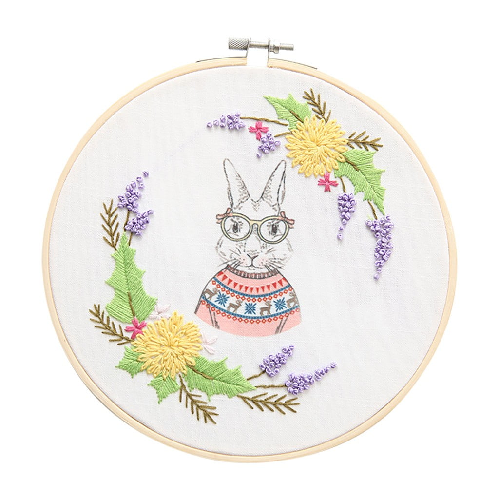 Outfmvch DIY Knitting Full Range of Embroidery Cross Stitch Stamped  Embroidery Cloth with Floral Kit