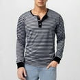 thumbnail image 2 of Tshirts Shirts for Men Henley Neck Long Sleeve Button Striped Tees for Casual Comfortable Slim Fit Fall Winter Fashion Mens Shirts Grey M, 2 of 8