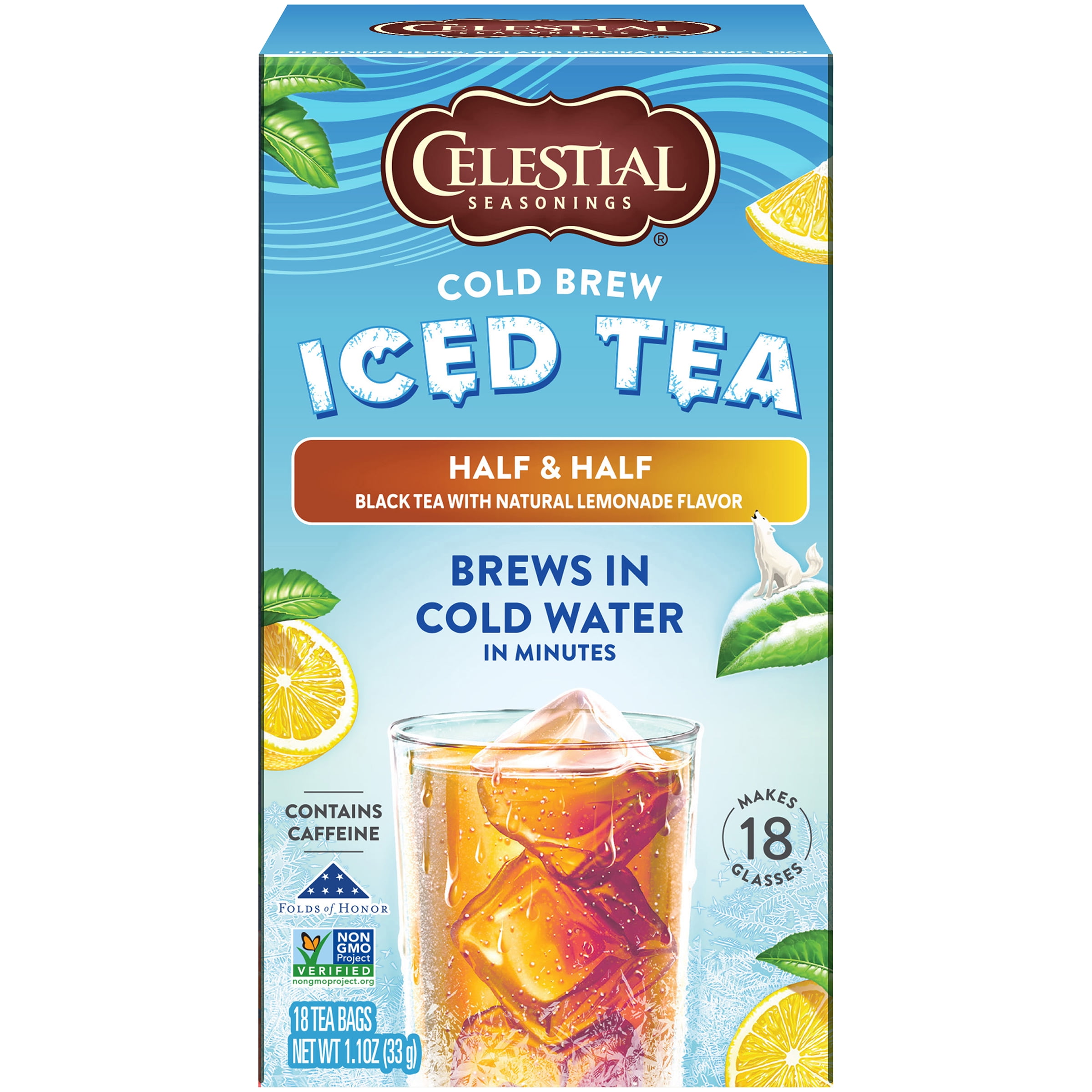 Celestial Seasonings Cold Brew Half & Half Lemonade Black Iced Tea Bags, 18 Ct