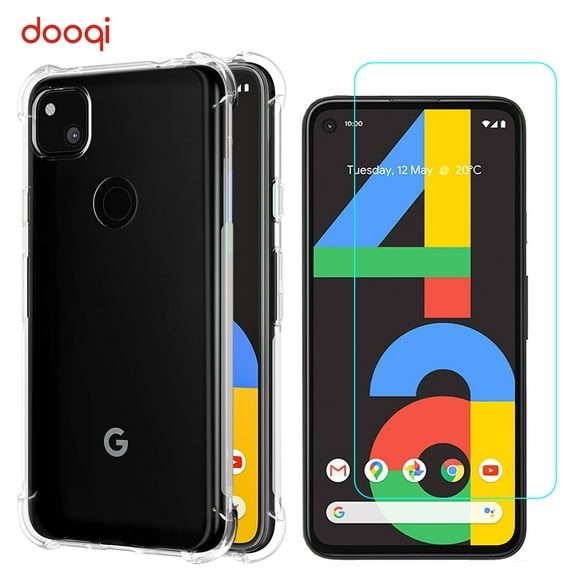 For Google Pixel 4a Luxury​ Ultra Slim Air Cushion Bumper Shockproof TPU Clear Case Cover Tempered Glass