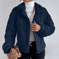 thumbnail image 1 of IROINID Veste Courte Décontractée pour Femme à Revers en Pointe, Blouson Bomber Uni à Manches Longues, Bleu Foncé, 1 of 8