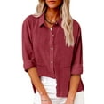 thumbnail image 2 of Horkkom Linen Shirts for Women Solid Color Long Sleeve Button Down Shirts Fall Loose Slit Casual Tops with Pockets L, Gifts for Women, 2 of 7
