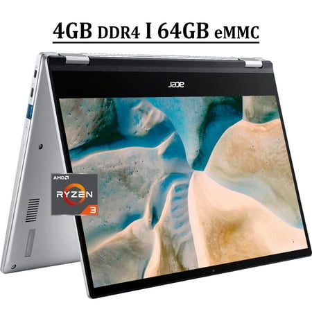 Acer Chromebook Spin 514 2-in-1 Business Laptop 14" FHD IPS Touchscreen AMD Ryzen 3 3250C Processor 4GB DDR4 64GB eMMC AMD Radeon Graphics Backlit Keyboard USB-C Chrome OS Silver