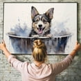 thumbnail image 4 of Swedish Vallhund Cute Dog Cat in Bathtube Pictures Painting Prints, Funny Colorfull Animals Bathroom Wall Decor Pet Artworks Pet Gift Ready To Hang, Canvas Wall Art, 4 of 5