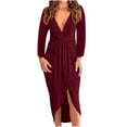 thumbnail image 1 of cfhntfmh Robes d'Automne pour Femmes 2024 Aguichant à Col en V à Manches Longues Robe Midi Mode Fendue Froncée Robe Moulante pour Cocktail et Fête, 1 of 6