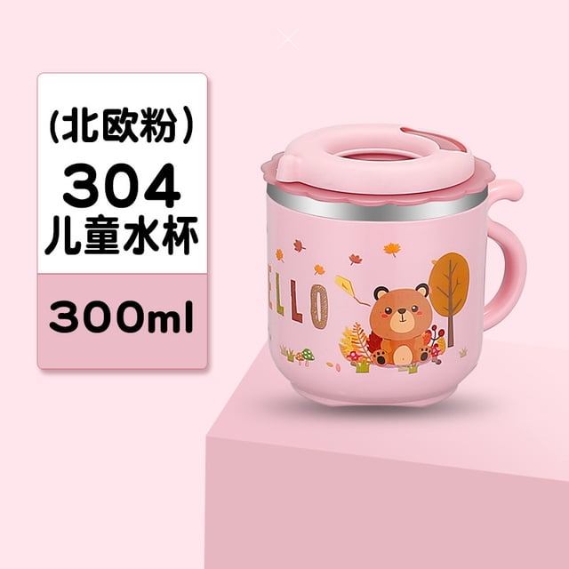 Taza de agua de acero inoxidable 304 con pajita, taza de jardín de infantes, taza de leche linda de doble capa para niños, regalo de pato amarillo pequeño