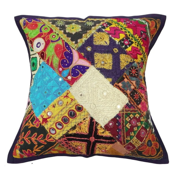 Kutch Embroidered Sofa Pillow Covers Multicolour Cushion Decor Ative Pillows 16 X 16 Inches