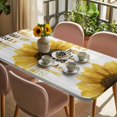 thumbnail image 3 of Yellow Sunflowers Table Cloths for 6 Foot Rectangle Tables, You Are My Sunshine Wood Rustic Patio Waterproof Elastic Fitted Tablecloths, Washable Rectangular Table Cover for Camping, 3 of 8