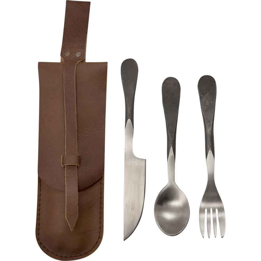 Medieval Cutlery Set with Wearable Leather Pouch