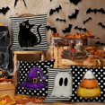 thumbnail image 3 of Halloween Pillow Covers 18 x 18 Inch Set of 4, Striped Polka Dot Spooky Ghost Black Cat Witch Hat Decorative Throw Pillowcases Indoor Holiday Decoration for Home Party Sofa Couch, 3 of 7