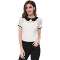 thumbnail image 3 of MODA NOVA Junior's Contrast Doll Collar Short Sleeve Tops Sheer Lace Top White M, 3 of 7