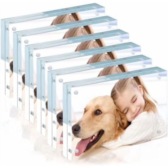 6 Packs Acrylic Picture Frame, 5x7 Inch Clear Magnetic Photo Frames Freestanding Double Side Picture Frame for Wedding, Office, Desktop Display (20mm Thick)