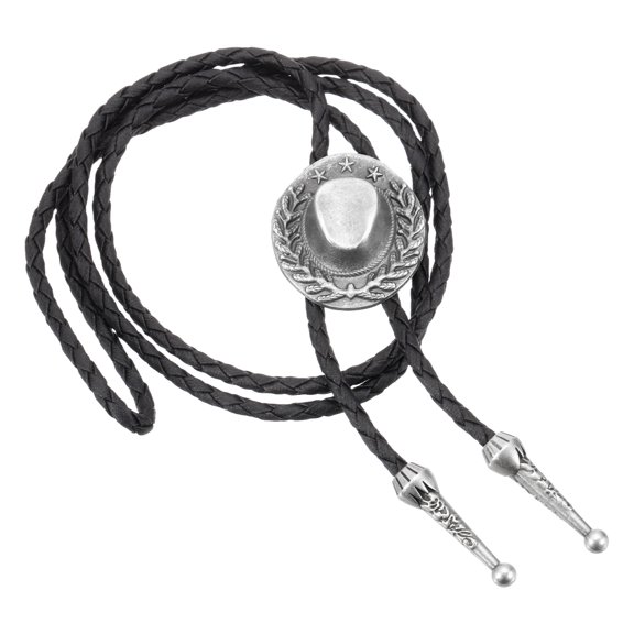 Uxcell Bolo Tie for Men, Western Cowboy Leather Necktie Rice Panicle Bolo Tie Necklace Vintage for Men Women Shirts Suits Jackets Costume Accessories Jewelry Gift, Silver Tone
