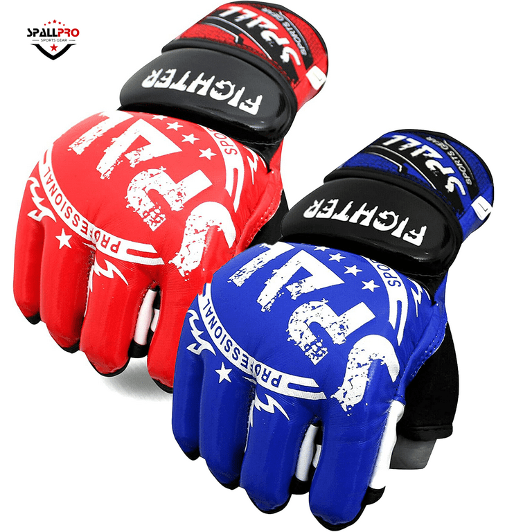 Spall Pro MMA Gloves - Unisex Gloves for UFC, Half Finger Boxing Gloves,  Adjustable Wrist Band Grappling Gloves for Boxing and Martial Arts Training  (Blue, Large)