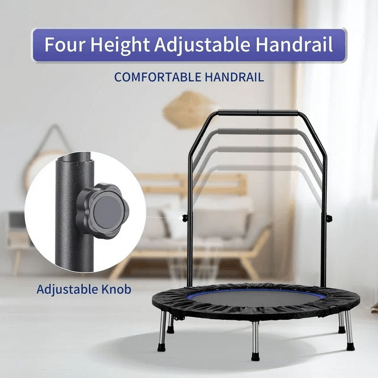 Ainfox Mini Trampoline with Adjustable Handle Bar, Fitness Rebounder, 330 lbs Load Capacity, 40 Inch,Blue