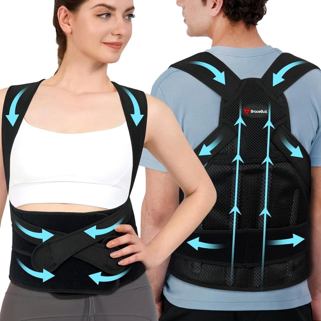 Corrector de postura BraceBull para hombres y mujeres, faja lumbar ajustable, soporte cómodo para hombros para alinear la columna, entrenamiento postural y uso diario debajo de la ropa (talla pequeña)