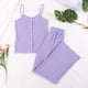 thumbnail image 4 of Ropa de hogar para mujer Correa de espagueti Cuello en U Top y pantalones con botones Ropa de estar por casa sin mangas de dos piezas Púrpura S, 4 of 7