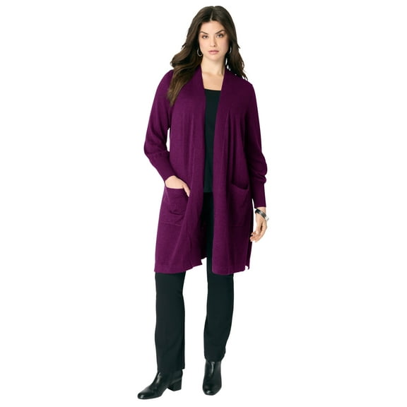 Roaman's Women's Plus Size Fine Gauge Open Front Cardigan