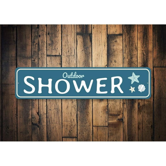 Outdoor Shower Beach Novelty Sign, Metal Wall Decor - 4x18 inches