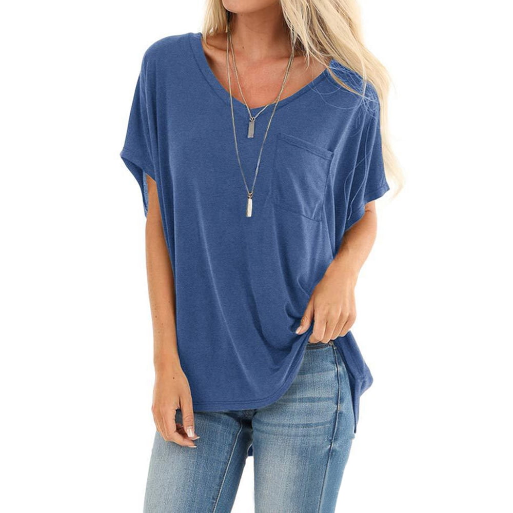 Coutgo Women's Summer V-Tie Pocket T-Shirt Short Sleeve - Walmart.com