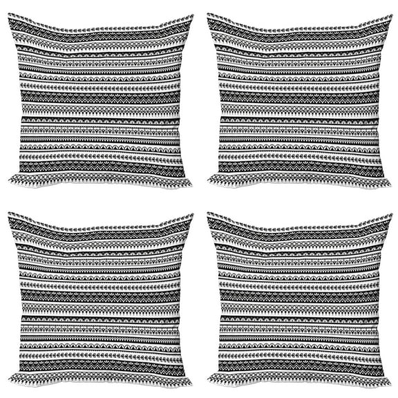 Ambesonne Ethnic Throw Pillow Cover 4 Pack, Motifs, 18", White Black