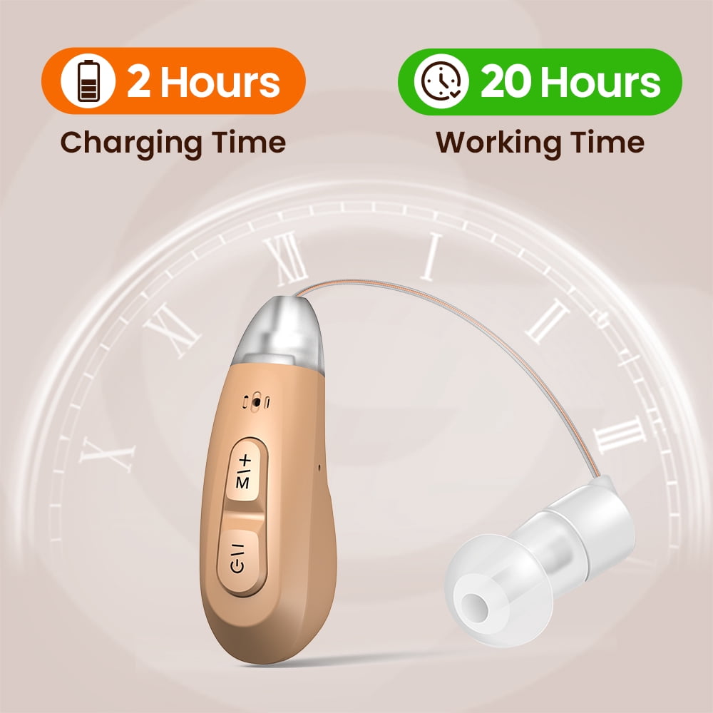 Jinghao Personal Sound Amplifier BTE Product  for Ears for Seniors Adults with Rechargeable Charging Dock Beige