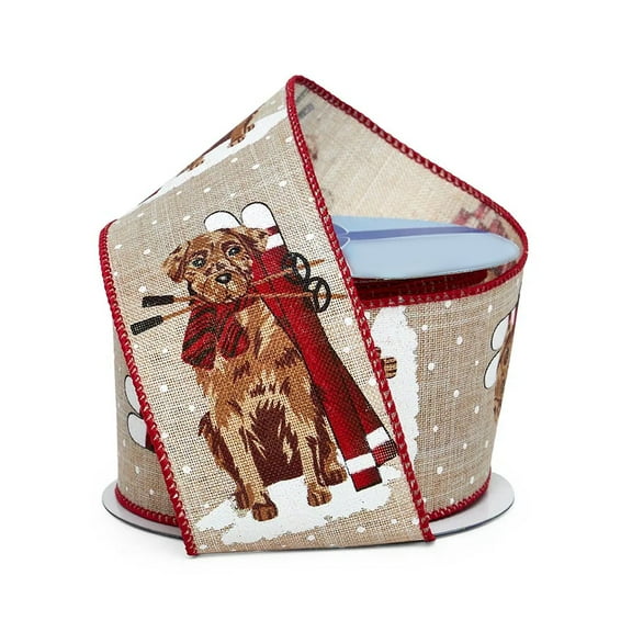 2.5" Wide Christmas Dogs Wired Ribbon - 10 Yards (57113907)