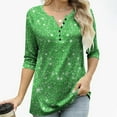thumbnail image 5 of Enjoytime 3/4 Length Sleeve Womens Tops Vintage Print V-Neck Button Down Blouse Casual Office Work Plus Size Shirts Green M, 5 of 6