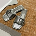 thumbnail image 5 of Women's Square Toe Flat Sandals Summer Slides Slip On Sandals Silver 7.5, 5 of 5