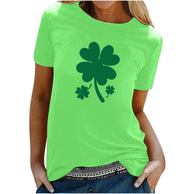 Besolor T-Shirts de la Saint-Patrick pour Femmes Été Col Rond Manches Courtes Tuniques Tops Décontractés Blouse Graphique Ample