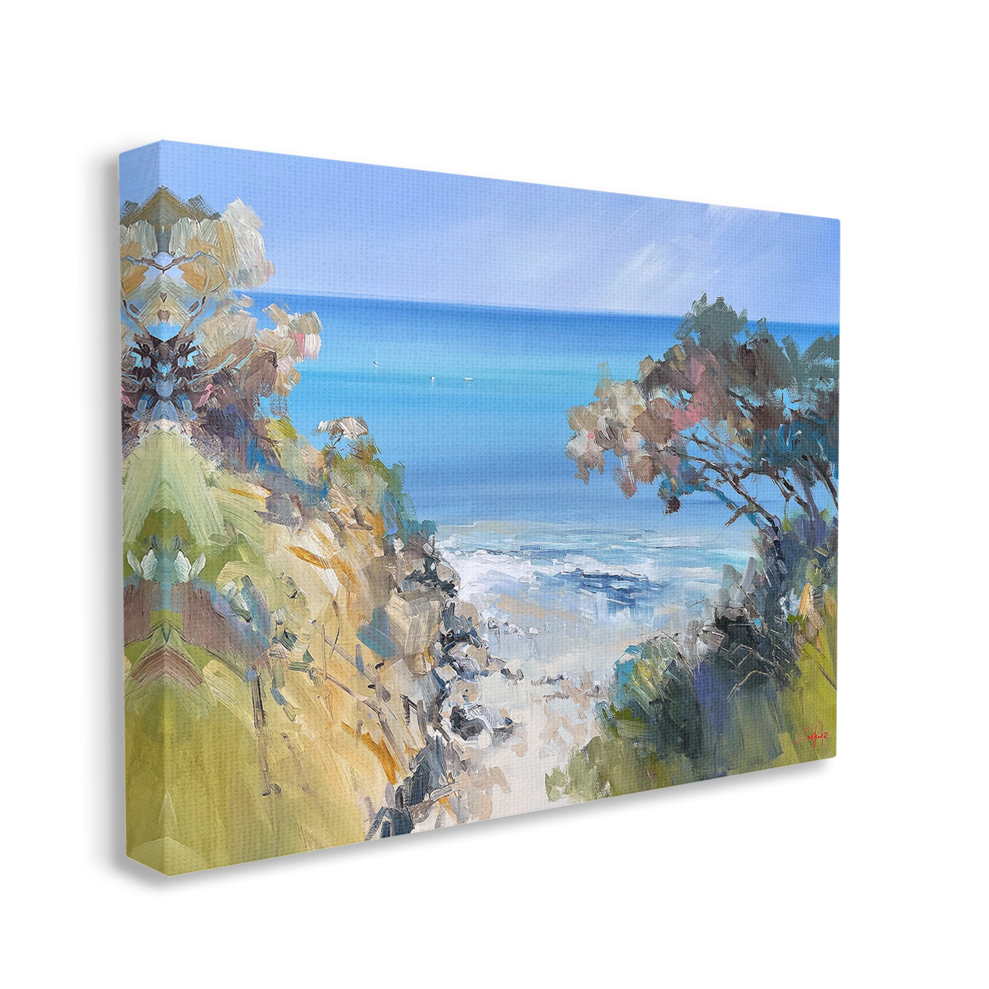 Stupell Industries Beach Cliffs Abstraction Landscape Painting Gallery Wrapped Canvas Art Print Wall Art, 40 x 30
