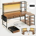 thumbnail image 2 of SEDETA 55" L Shaped Desk with Drawers, Corner Computer Desk with Hutch & Power Strip, Reversible L Shaped Gaming Desk with Storage & LED Lights, Monitor Stand, Headphone Hook, Rustic Brown, 2 of 18
