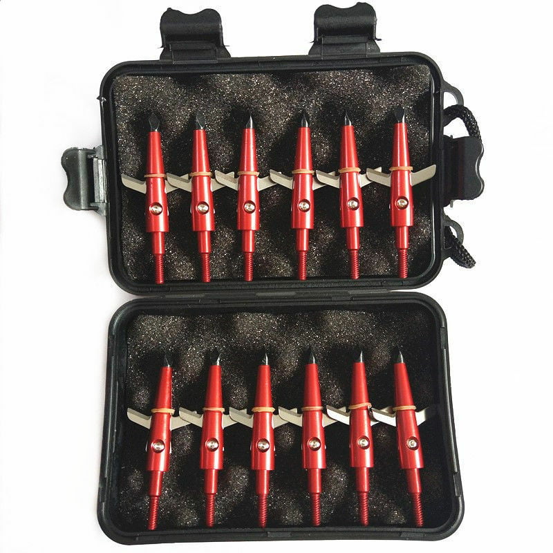Box for Crossbow and Compound 12pcs Hunting Arrow Broadheads 100Grain 3 Blades 