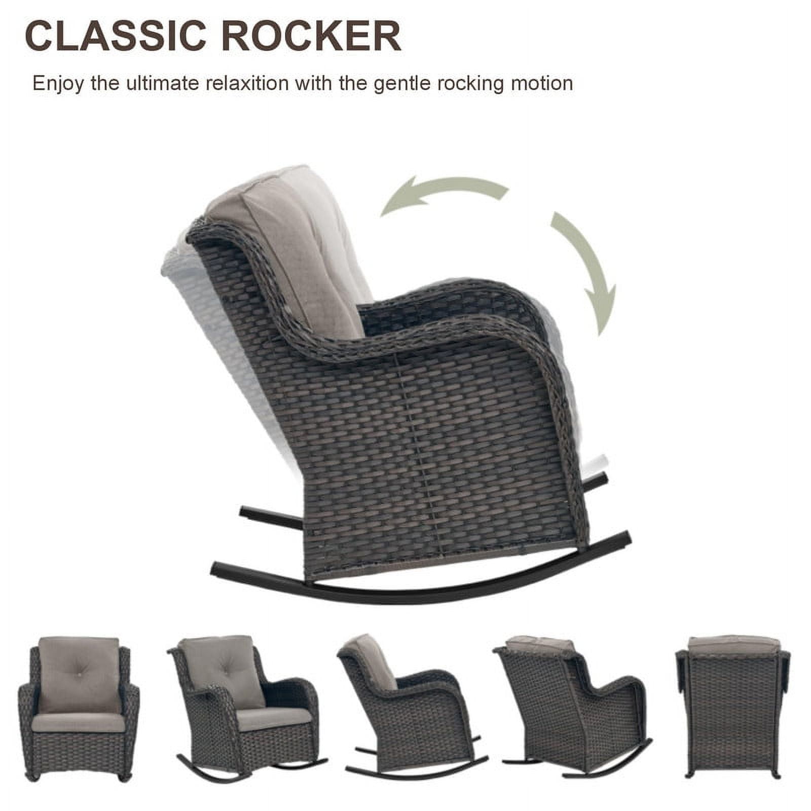 PARKWELL Outdoor Wicker Rocking Chair - Rattan Patio Rocker Chairs with Cushions and Steel Frame - Set of 2 - Gray