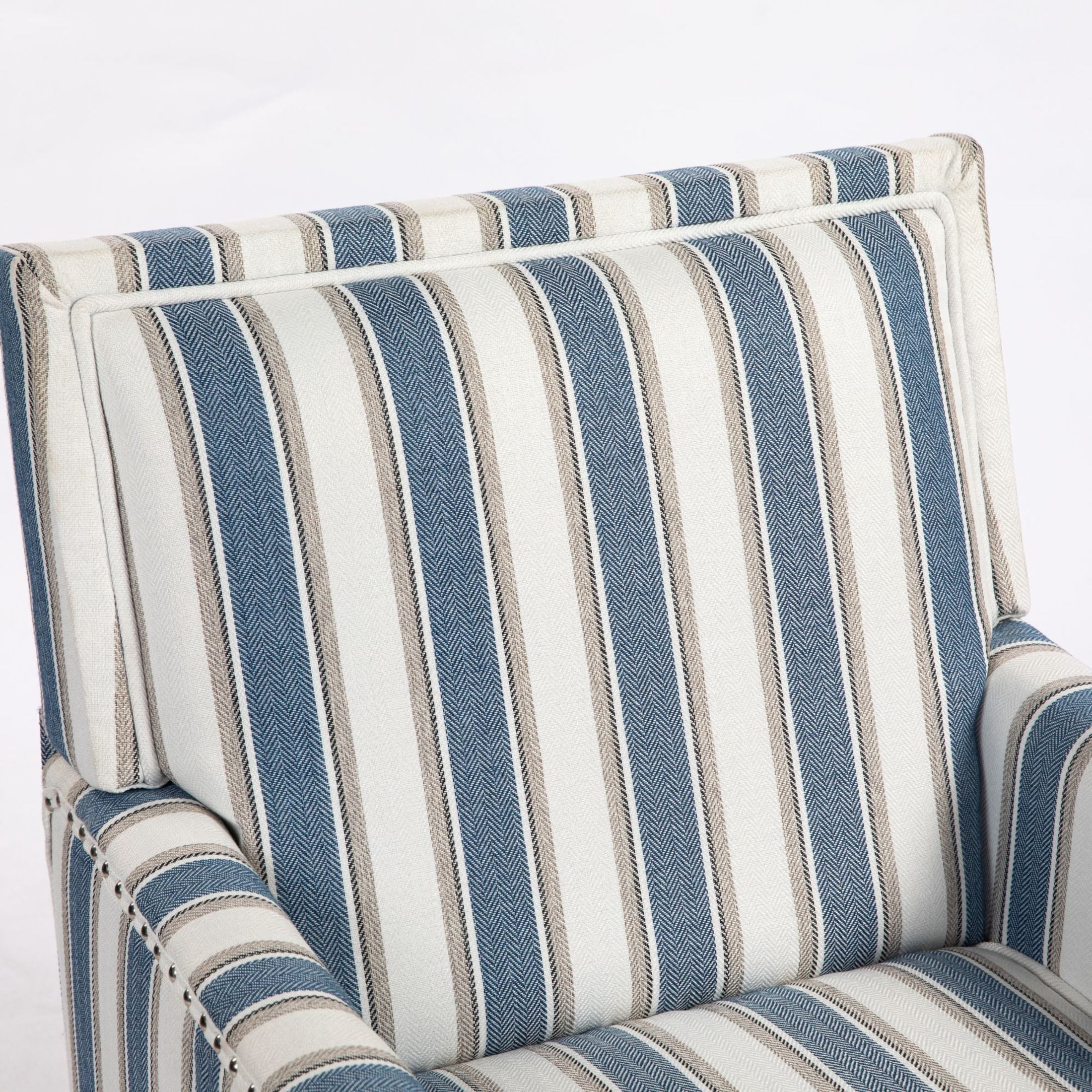 GDF Studio Zerra Vintage Upholstered Armchair with Solid Wood Legs & Nailhead Trim, Classic Stripes Accent Chair, Blue