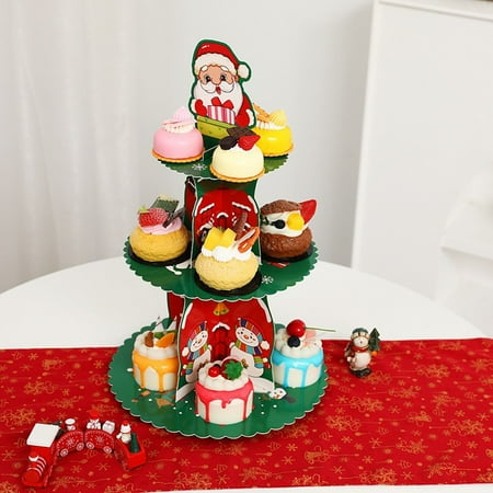

NBHOME Christmas Cupcake Stand Santa Claus Christmas Cupcake Stand Holder Round Shape Cake Stand Macaron Display Rack Dessert Cookie Candy Fruit Cardboard Tray Christmas Decoration