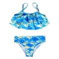 thumbnail image 5 of Gelikeya Girls Swimsuits Size 10-11 Kids' Swimwear 3 Piece Set Floral Bikini Tops Skirt Shorts Summer Holiday Hawaiian Beach Wear Cute Ruched Bathing Suit (Tweens, X08-Blue), 5 of 7
