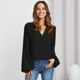 thumbnail image 5 of Jusfitsu Womens Chiffon Blouses Shirts Casual V Neck Tunics Shirts Lantern Long Sleeve Top Loose Blouse Tops, 5 of 5