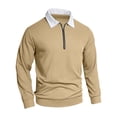 thumbnail image 4 of XIAOCHA Waffle Knit Quarter Zip Polo For Men Oversized Long Sleeve Contrast Collar Polo Tops Comfy Casual Office Wear Polos, 4 of 5