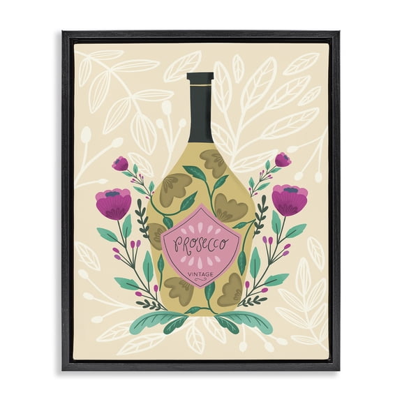 Stupell Industries Chic Floral Alcohol Bottle Food & Beverage Painting Black Floater Framed Canvas Art Print Wall Art, 17 x 21