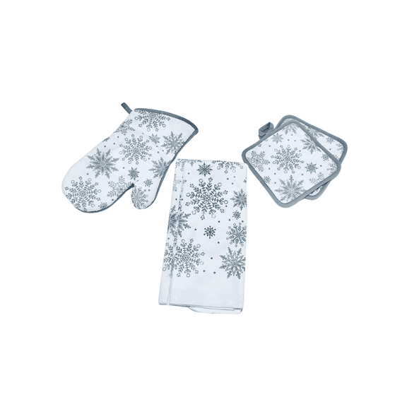 Snowflake Kitchen Towel Set – 5-Piece Holiday with Glitter Accents